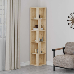Decortie Piano 5 Shelf Natural Oak Effect Modern Corner Bookcase - Cream - Wilko - thumbnail 7