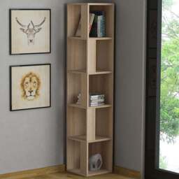 Decortie Piano 5 Shelf Natural Oak Effect Modern Corner Bookcase - Cream - Wilko