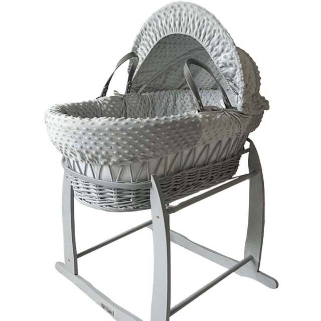 Clair De Lune Grey Dimple Grey Wicker Moses Basket with Rocking Stand - Size: 68 x 68 x 30cm - Wilko - image 1