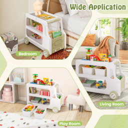 Costway 2-in-1 Kids White Car Shaped Toy Cabinet with Storage Basket - Size: 73 x 42 x 55cm - Wilko - thumbnail 5