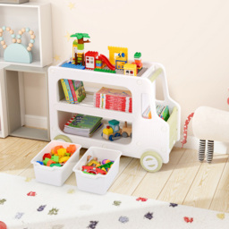 Costway 2-in-1 Kids White Car Shaped Toy Cabinet with Storage Basket - Size: 73 x 42 x 55cm - Wilko - thumbnail 4