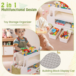Costway 2-in-1 Kids White Car Shaped Toy Cabinet with Storage Basket - Size: 73 x 42 x 55cm - Wilko - thumbnail 7