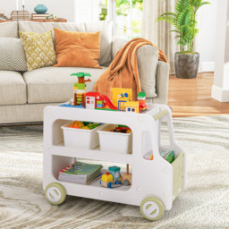 Costway 2-in-1 Kids White Car Shaped Toy Cabinet with Storage Basket - Size: 73 x 42 x 55cm - Wilko - thumbnail 3