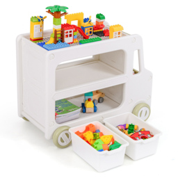 Costway 2-in-1 Kids White Car Shaped Toy Cabinet with Storage Basket - Size: 73 x 42 x 55cm - Wilko - thumbnail 6