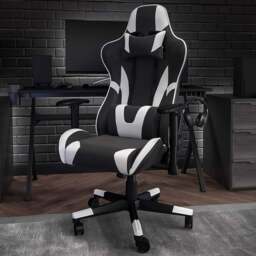 FWStyle X20 Black and White Faux Leather Racer Style Deluxe Gaming Chair - Size: 129.5 x 73.6 x 73.6cm - Wilko - thumbnail 1