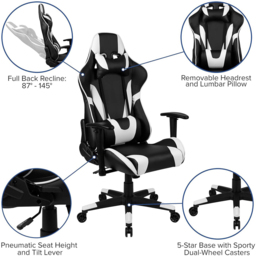FWStyle X20 Black and White Faux Leather Racer Style Deluxe Gaming Chair - Size: 129.5 x 73.6 x 73.6cm - Wilko - thumbnail 6
