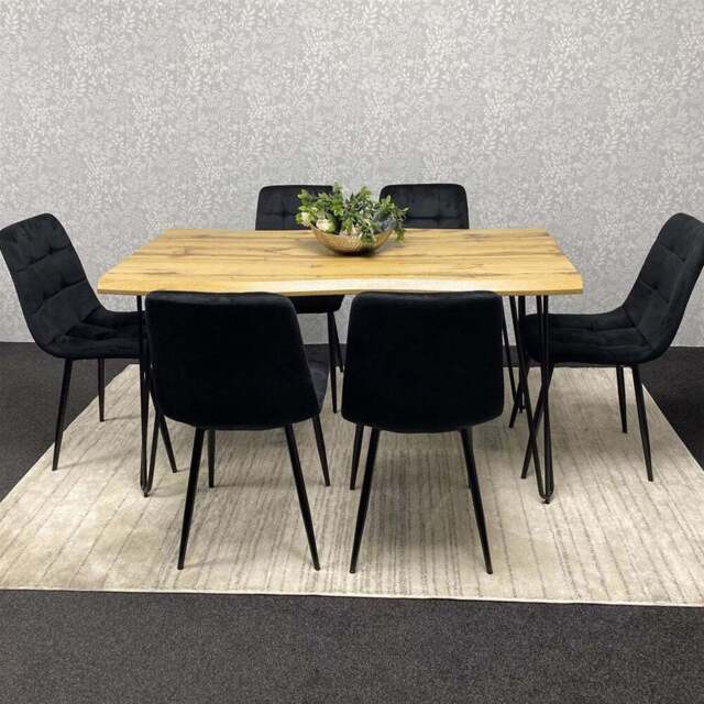 Kosy Koala 6 Seater Velvet Wooden Dining Set Black - Multi - Wilko - image 1