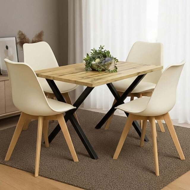 Portland Kosy Koala 4 Seater Dining Set Wood Effect and Cream - Brown - Wilko - image 1