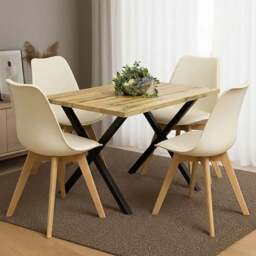 Portland Kosy Koala 4 Seater Dining Set Wood Effect and Cream - Brown - Wilko