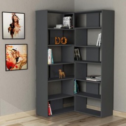 Decortie Molly No.4 12 Shelf Anthracite Grey Tall Corner Bookcase - Wilko - thumbnail 4