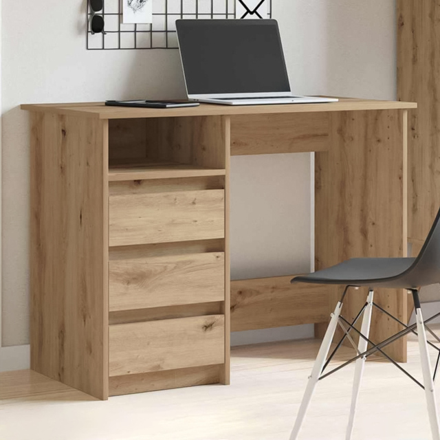 vidaXL 3 Drawer Single Shelf Computer Desk Brown - Size: 75 x 102 x 50cm - Wilko - image 1