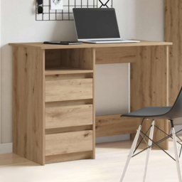 vidaXL 3 Drawer Single Shelf Computer Desk Brown - Size: 75 x 102 x 50cm - Wilko - thumbnail 1