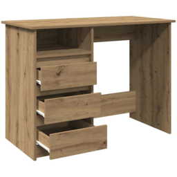 vidaXL 3 Drawer Single Shelf Computer Desk Brown - Size: 75 x 102 x 50cm - Wilko - thumbnail 4
