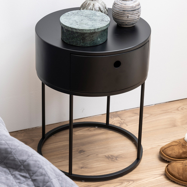 Florence Polo Single Drawer Black Round Bedside Table - Furniture To Go - Wilko