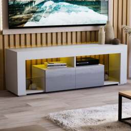 VIDA DESIGNS Luna 2 Drawer 2 Shelf White and Grey LED TV Unit - Size: 45 x 130 x 35cm - Wilko