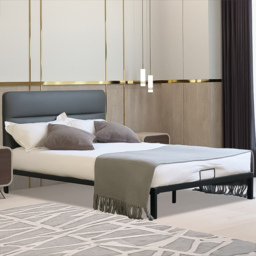 Brooklyn King Size Grey Metal Bed Frame with Faux Leather Headboard - Black - Wilko