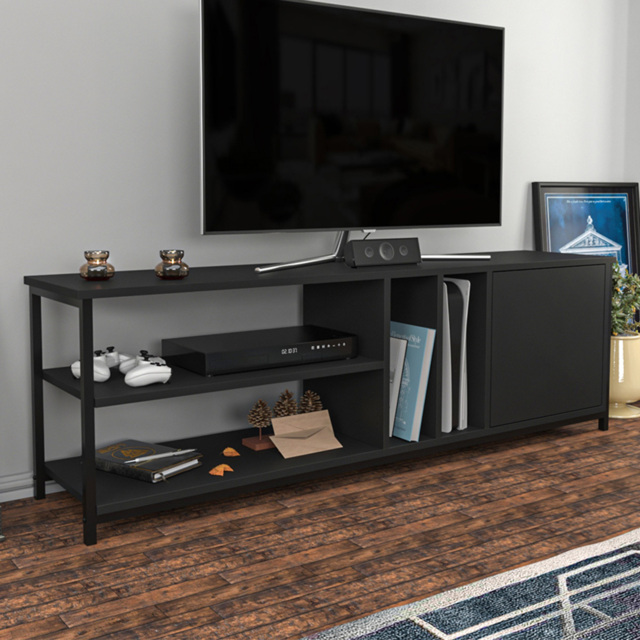 Decorotika Oneida Single Door 4 Shelf Black and Anthracite TV Unit - Size: 51 x 160 x 35cm - Multi - Wilko - image 1