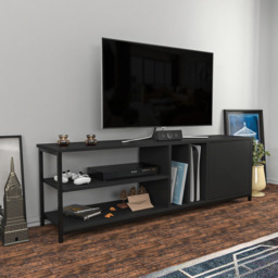 Decorotika Oneida Single Door 4 Shelf Black and Anthracite TV Unit - Size: 51 x 160 x 35cm - Multi - Wilko - thumbnail 4
