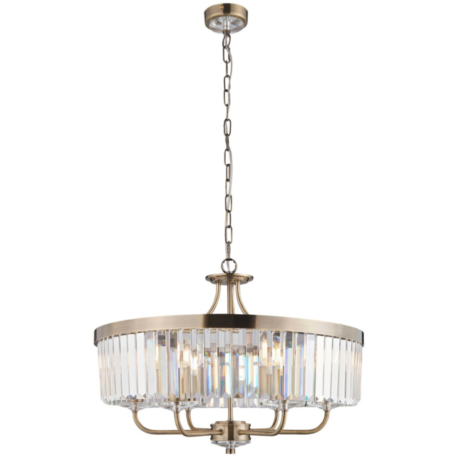 Merano Ascoli Clear Cut Glass Antique Brass Plate Pendant Ceiling Light - Size: 55 x 55 x 190cm - Brown - Wilko - image 1