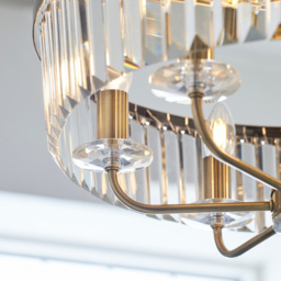 Merano Ascoli Clear Cut Glass Antique Brass Plate Pendant Ceiling Light - Size: 55 x 55 x 190cm - Brown - Wilko - thumbnail 6