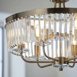 Merano Ascoli Clear Cut Glass Antique Brass Plate Pendant Ceiling Light - Size: 55 x 55 x 190cm - Brown - Wilko - thumbnail 5