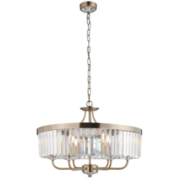 Merano Ascoli Clear Cut Glass Antique Brass Plate Pendant Ceiling Light - Size: 55 x 55 x 190cm - Brown - Wilko