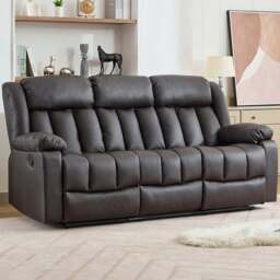 Artemis Home Sheridan 3 Seater Brown Leather Manual Recliner Sofa with Central Console - Wilko