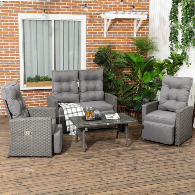Outsunny 4 Seater Grey Rattan Sofa Lounge Set - Wilko - image 1