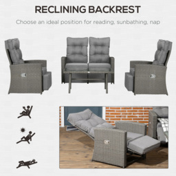 Outsunny 4 Seater Grey Rattan Sofa Lounge Set - Wilko - thumbnail 6