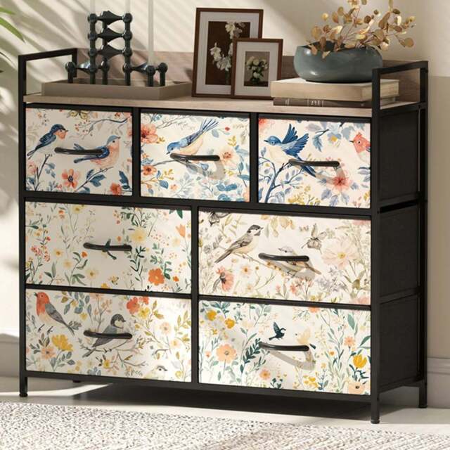 HOMCOM 7 Drawer Single Shelf White Fabric Chest of Drawers - Wilko - image 1
