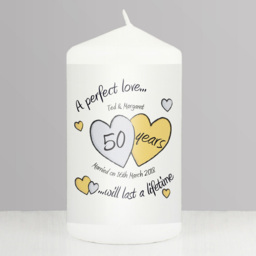 Personalised Memento Personalised A Perfect Love Golden Anniversary Pillar Candle - Size: 0.7 x 1.3 x 0.7cm - White - Wilko - thumbnail 3