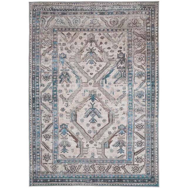 Kukoon Traditional Bordered Medallion Beige Grey Washable Rug 240 x 330cm - Blue - Wilko - image 1