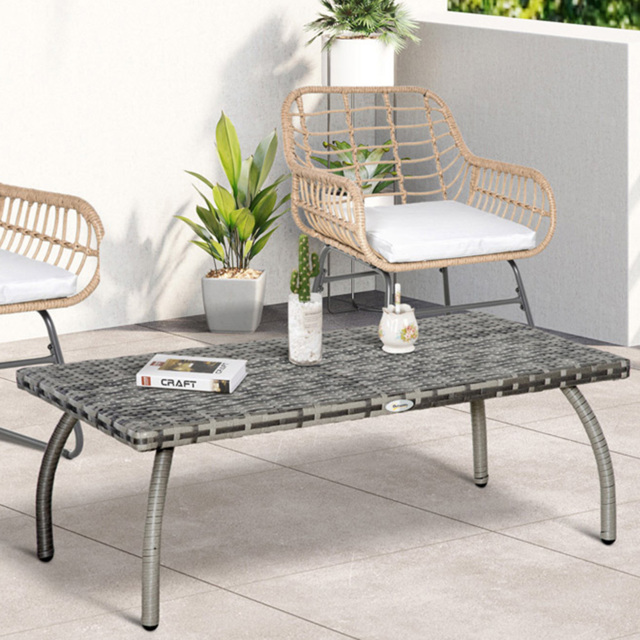 Outsunny Grey Rattan Coffee Table - Size: 90 x 50 x 35cm - Wilko - image 1