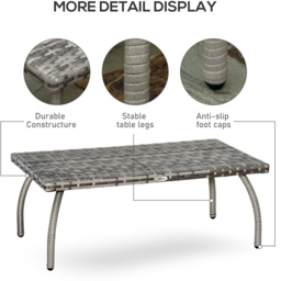 Outsunny Grey Rattan Coffee Table - Size: 90 x 50 x 35cm - Wilko - thumbnail 7