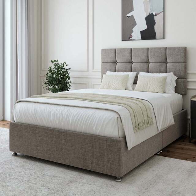 Bedmaster Small Double Slate Linen Divan Base with Pearl Headboard - Grey - Wilko - image 1