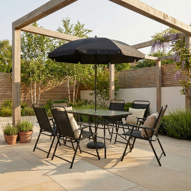 Arosa 6 Seater Dining Table and Chair Set - Black - Outdoor Essentials - Wilko - image 1