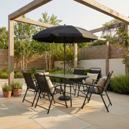Arosa 6 Seater Dining Table and Chair Set - Black - Outdoor Essentials - Wilko - thumbnail 1