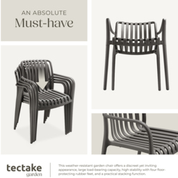 tectake Alcudia Set of 6 Anthracite Garden Chair - Size: 80.5 x 54.5 x 58cm - Grey - Wilko - thumbnail 6