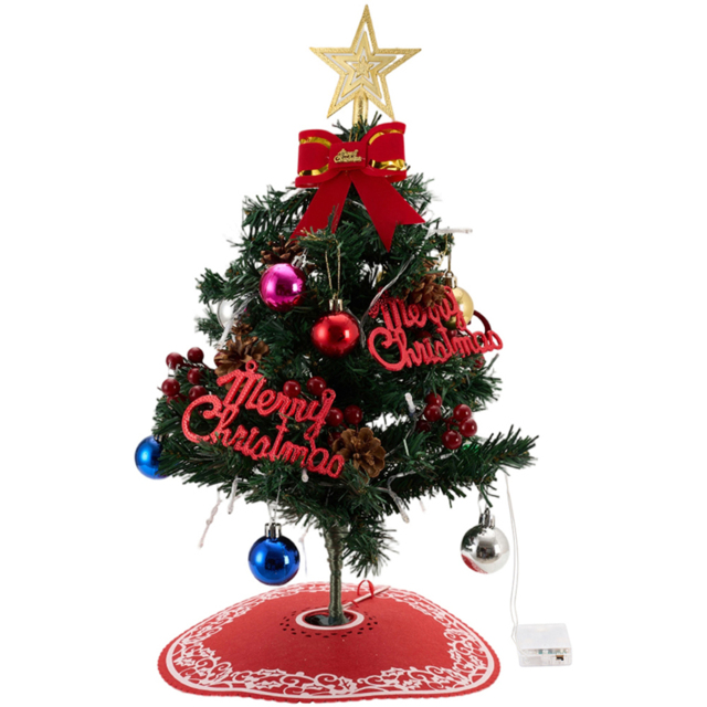 Living and Home LED Lights Baubles and Gold Star Top Mini Artificial Christmas Tree 1.8ft - Multi - Wilko - image 1