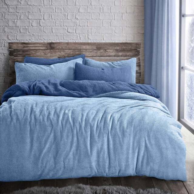 Velosso Double Light French Blue Teddy Fleece Reversible Duvet Set - Wilko - image 1