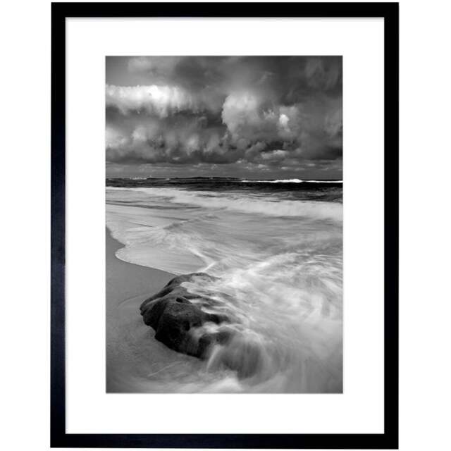 Wee Blue Coo Black and White Storm Sea Beach Wave Landscape Framed Wall Art Print 30 x 41cm - Size: 43.3 x 33.3 x 1.5cm - Grey - Wilko - image 1