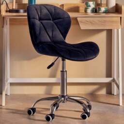 Premier Housewares Black Velvet Quilted Home Office Chair - Size: 49 x 55 x 98cm - Multi - Interiors by Premier - Wilko