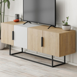Decortie Tontini 4 Door Oak and White TV Unit - Size: 55 x 140 x 37.5cm - Multi - Wilko