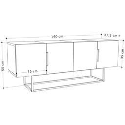 Decortie Tontini 4 Door Oak and White TV Unit - Size: 55 x 140 x 37.5cm - Multi - Wilko - thumbnail 7