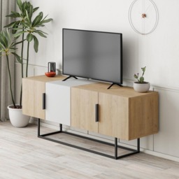 Decortie Tontini 4 Door Oak and White TV Unit - Size: 55 x 140 x 37.5cm - Multi - Wilko - thumbnail 4