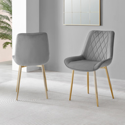 Furniturebox Cesano Set of 2 Grey and Gold Velvet Dining Chair - Wilko - thumbnail 7