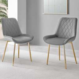 Furniturebox Cesano Set of 2 Grey and Gold Velvet Dining Chair - Wilko - thumbnail 1