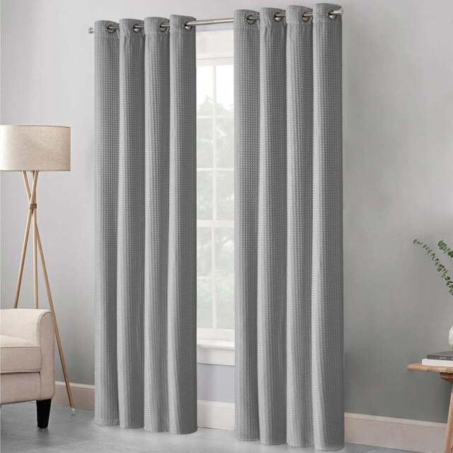 Velosso Waffle Silver Blackout Curtains 137 x 168cm - Size: W 168 x D 137cm - Grey - Wilko - image 1