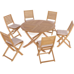 Rowlinson Ashdown 6 Seater Round Folding Dining Set with Cushions - Brown - Wilko - thumbnail 3