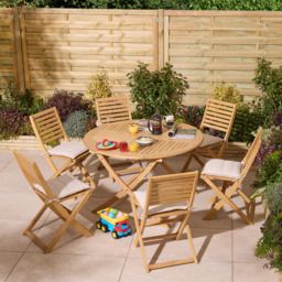 Rowlinson Ashdown 6 Seater Round Folding Dining Set with Cushions - Brown - Wilko - thumbnail 1
